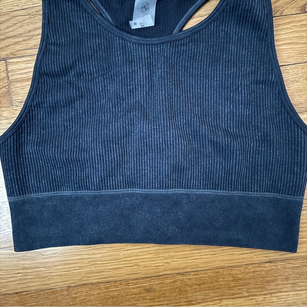 Gray Ribbed Women's Sports Bra - Picture 7 of 10